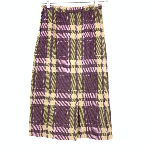 Custom-Craft Wool Skirt Womens 0 Plaid High Waist Purple Yellow Vintage NYC - Picture 2 of 6